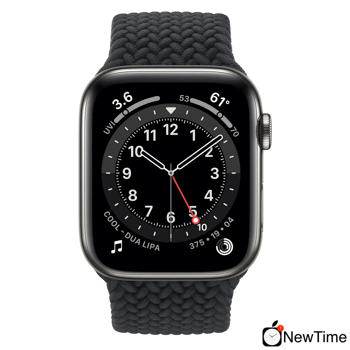 Apple Watch Series 6 GPS + Cellular 44mm Graphite Stainless Steel Case with Charcoal Braided Solo Loop - Size 11 (MY8L2)